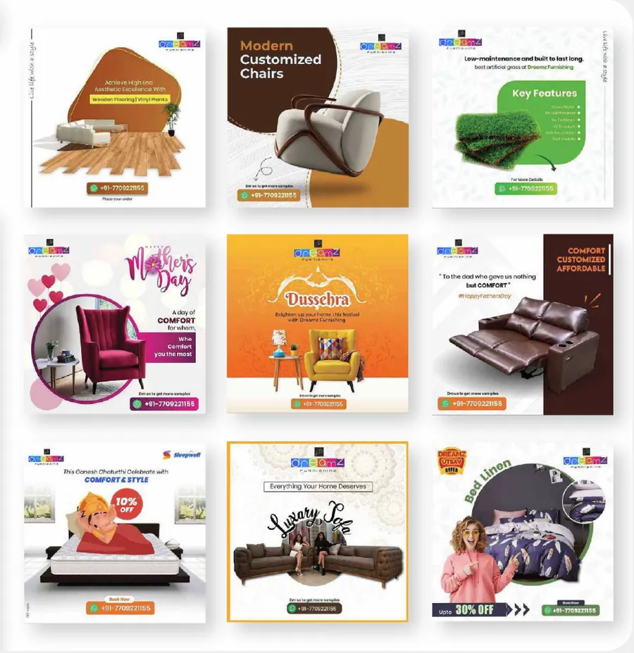 Dreamz Furnishing social media posts designed by Socialcave