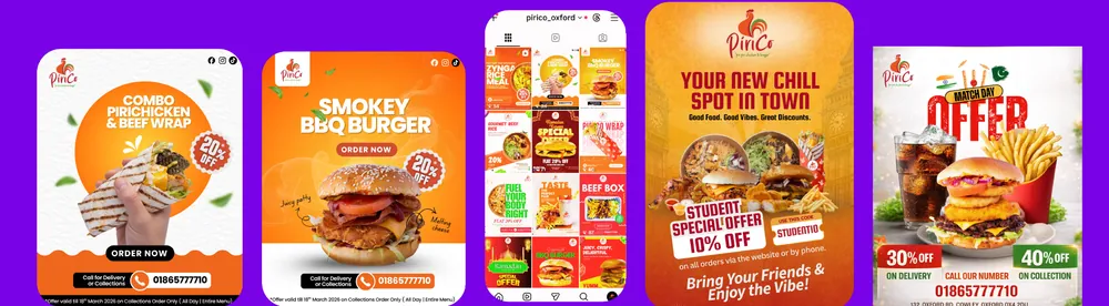 PiriCo combo, burger and student offer posts designed by Socialcave