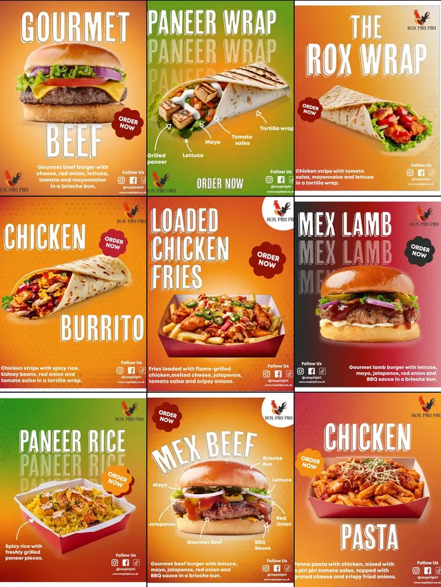 Rox Piri Piri Instagram grid before Socialcave: bright orange and green gradient templates